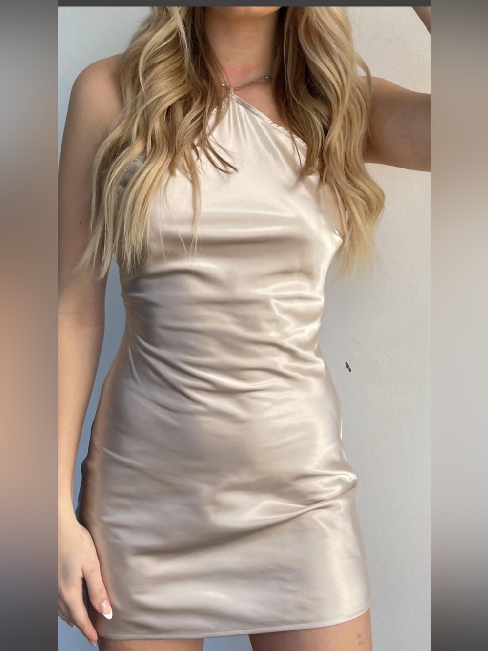 Silk-Look Cream Mini Halter Dress